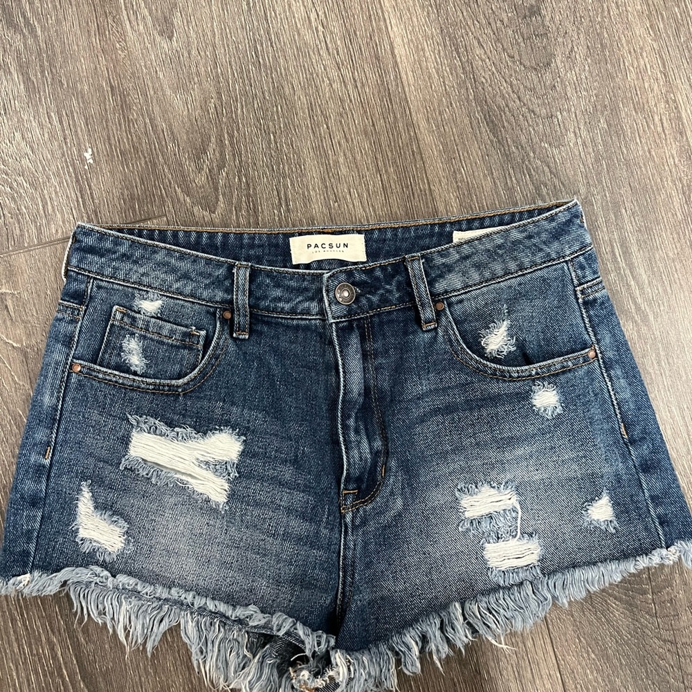 PacSun Blue Frayed Hem Jean Shorts